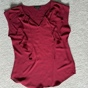 Express Red Ruffled Fitted Blouse